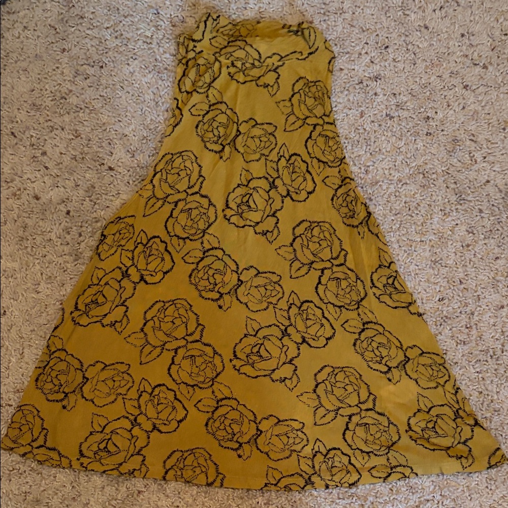 Sun & Shadow Over Sized High Neck Tank Floral Mustard Yellow Size Small